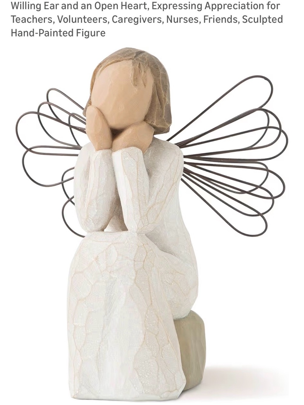 Vintage Willow Tree Angel of Caring. Seated Angel w. Wire Wings. 2001. Hallmark